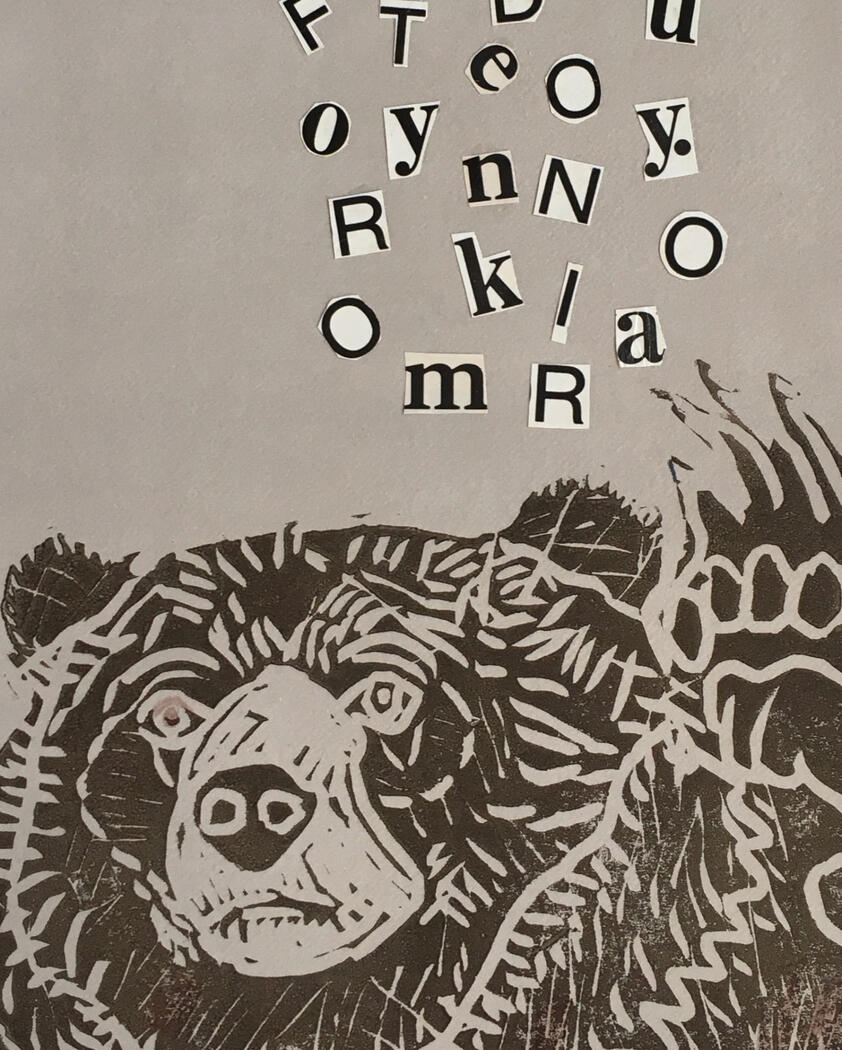 Bear lino-collage